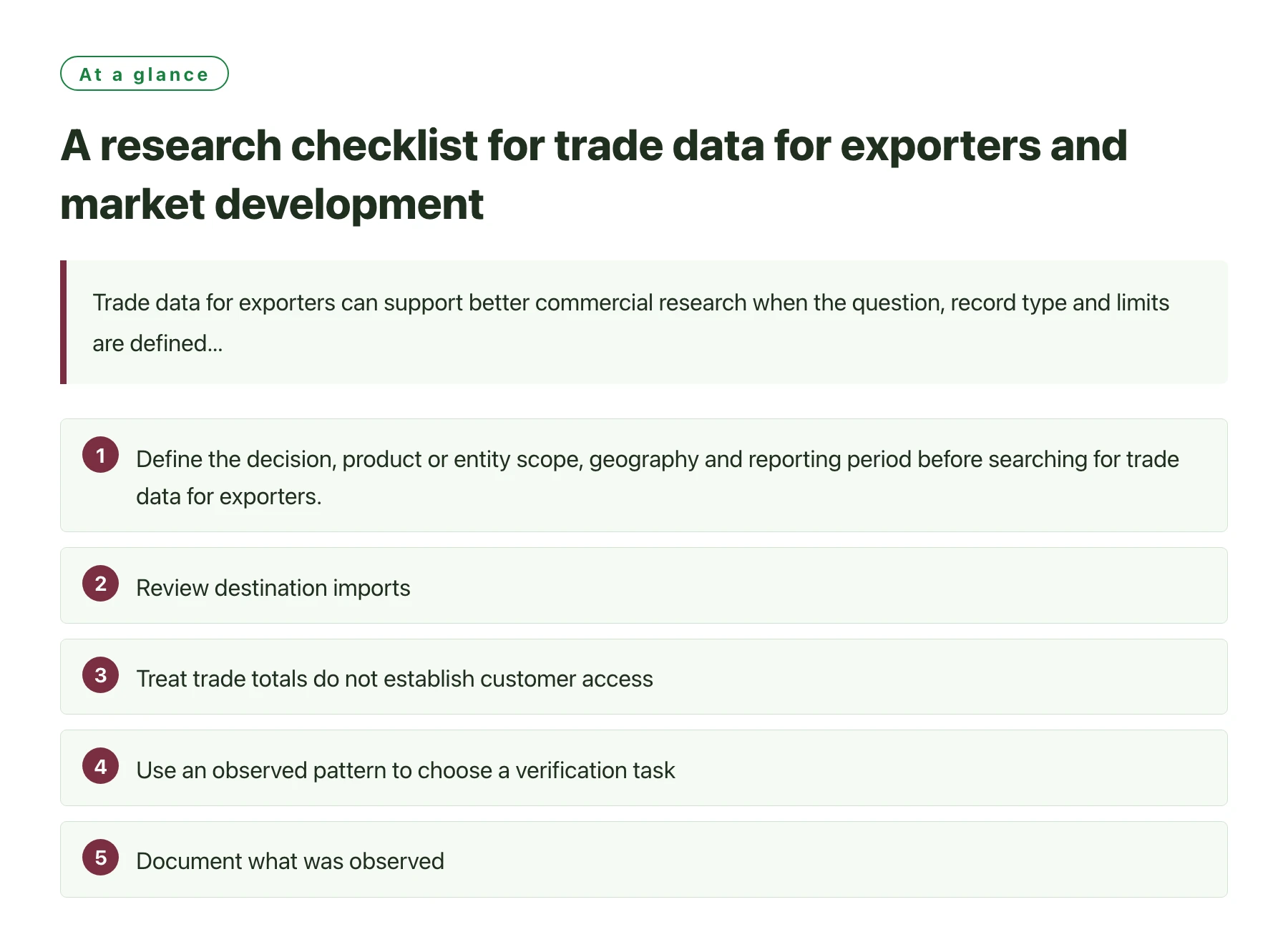A research checklist for trade data for exporters and market development——全文要点速览